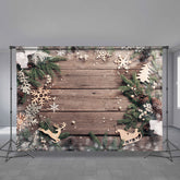 Aperturee - Goldschlitten Schneeflocken Blätter Holz Weihnachtshintergrund